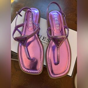 GUESS Metallic Pink-Purple T-Strap Sandals